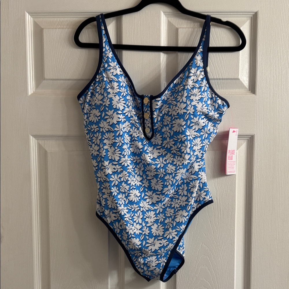 NWT Lilly Pulitzer Baela One Piece Bathing Suit in Lunar Blue Palm Beach Petals